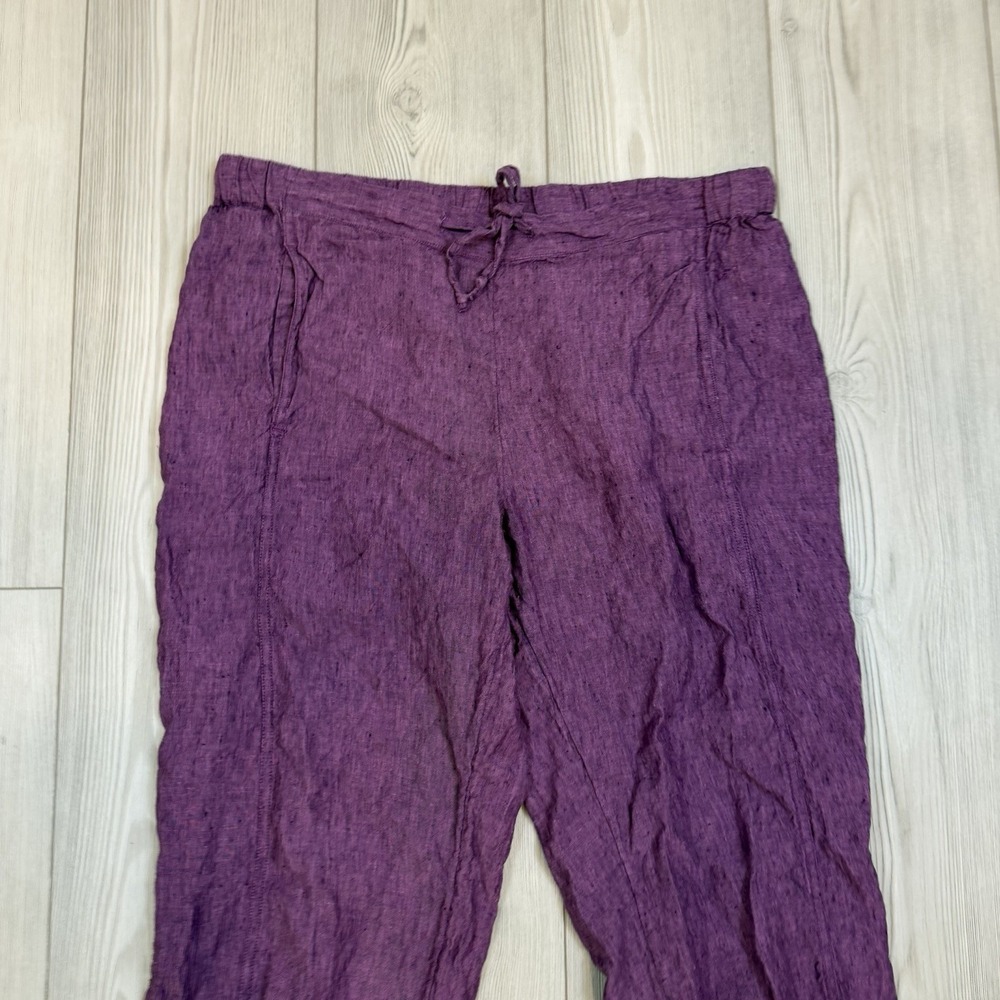 Coldwater Creek Deep Plum Cropped Linen-Blend Pants - Picture 2 of 11